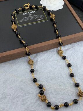 Chanel Black and Gold Beaded Long Necklace